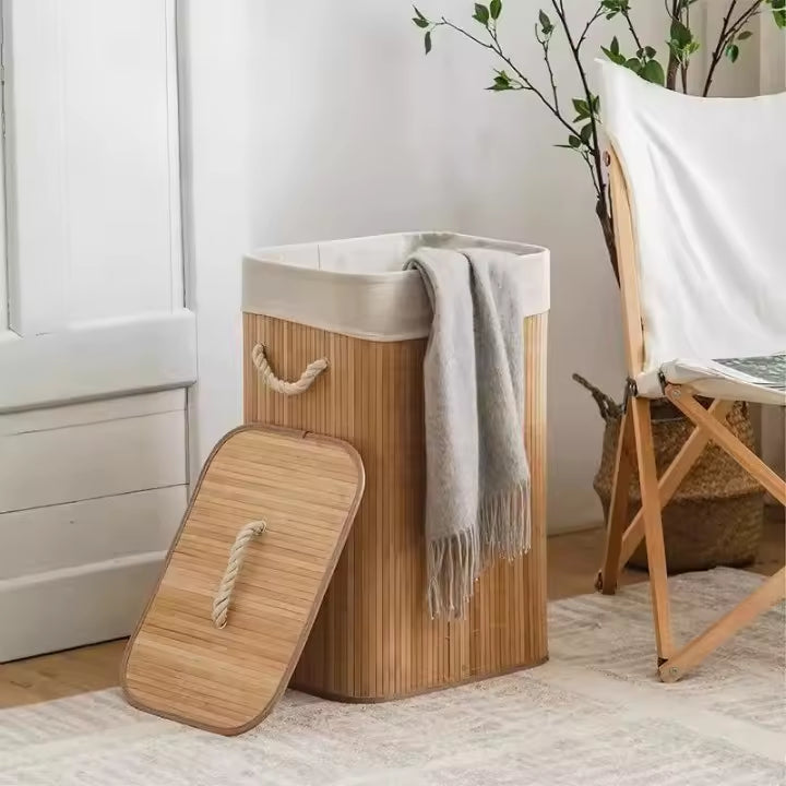 Cesto de Roupas Bambu OrganizeHome